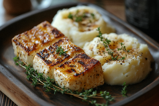 Maggi's Kitchen: Gegrillter Halloumi mit Kartoffelstampf und Zwiebelmarmelade